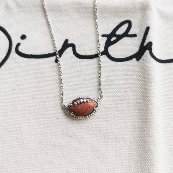 Kendra Scott Short Pendant Necklace - Football - Orange Goldstone Silver - Picture 3 of 4